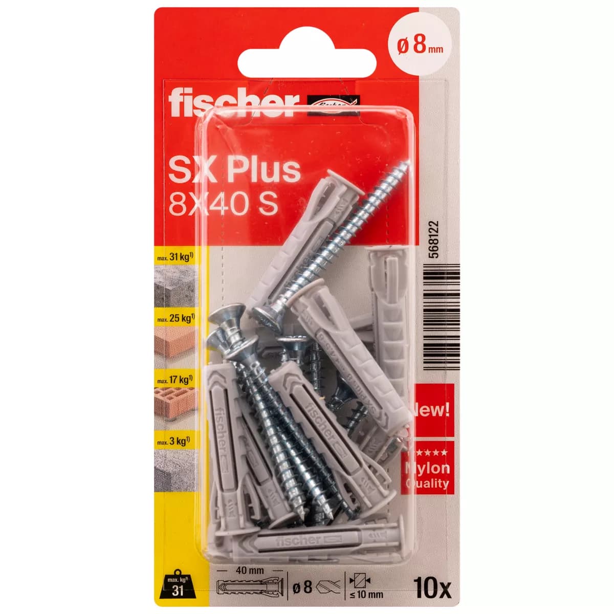 Kołek rozporowy Fischer SX Plus 8 X 40 mm z wkrętem 10 szt.